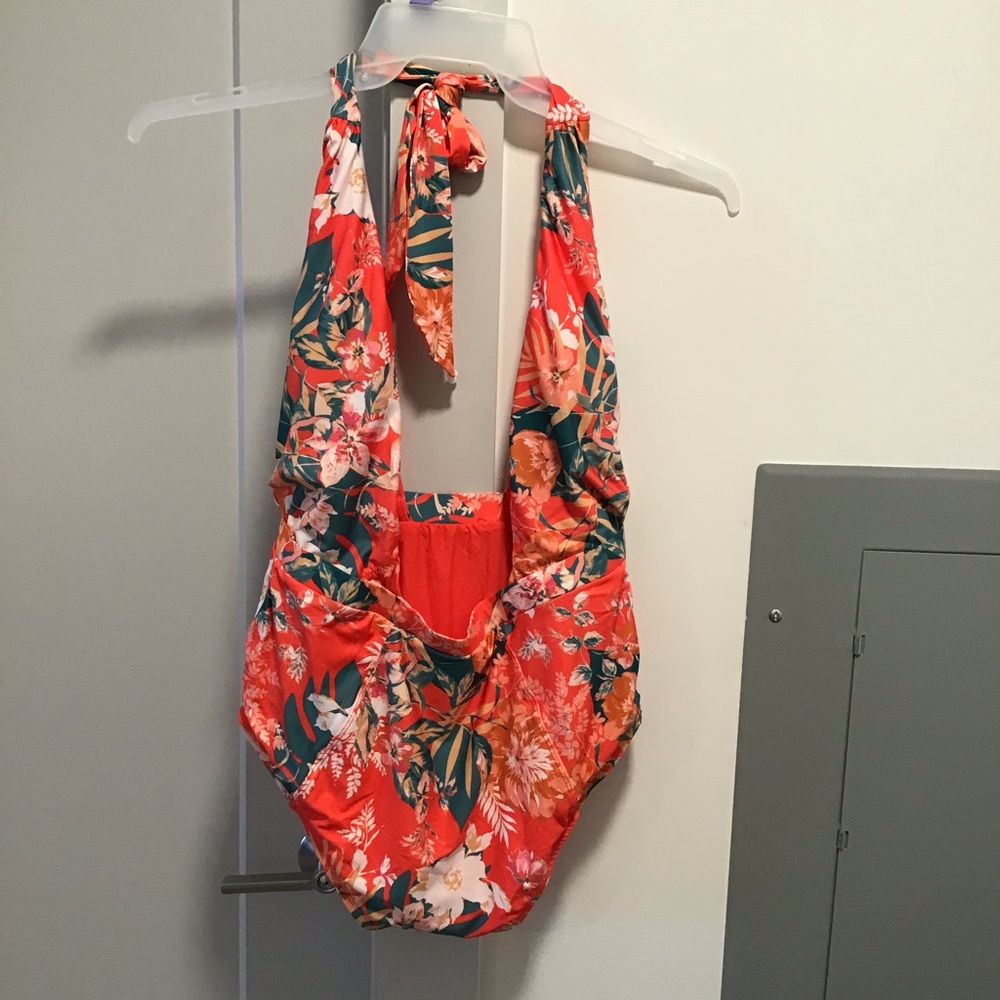 Modcloth Floral One Piece Swimsuit - Red and Green